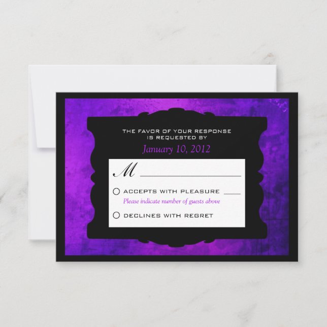 Distressed Purple Gothic Wedding RSVP Personalised Card (Front)