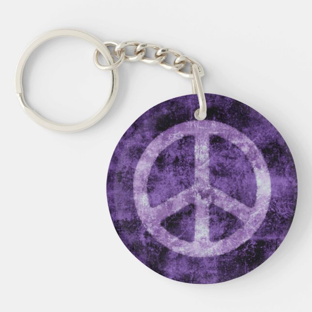 Distressed Purple Peace Sign Key Ring (Front)