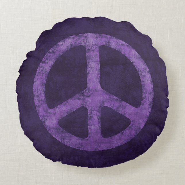 Distressed Purple Peace Sign Round Cushion (Front)