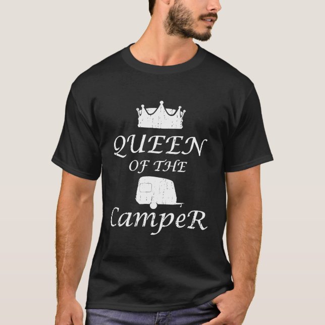 Distressed Queen Of The Camper Funny Rv Camping Mo T-Shirt (Front)