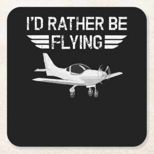 Distressed Rather Be Flying Funny Airplane Pilot Square Paper Coaster