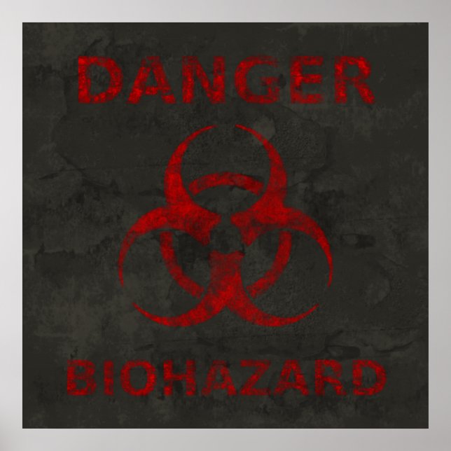 Distressed Red Biohazard Symbol Poster (Front)