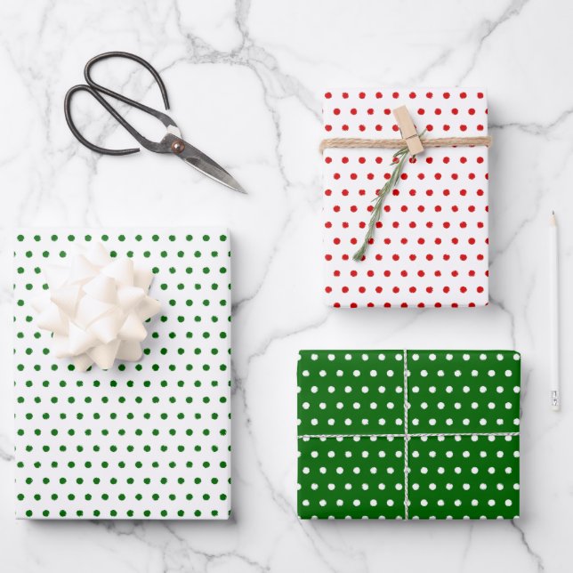 Distressed Red Green White Small Polkadots Pattern Wrapping Paper Sheet (Front)