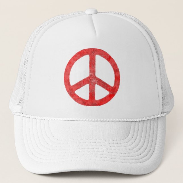 Distressed Red Peace Sign Trucker Hat (Front)