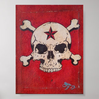 Distressed Red Skull Painting Poster
