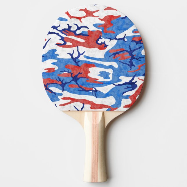 Distressed Red White and Blue Camo Ping Pong Paddle (Front)
