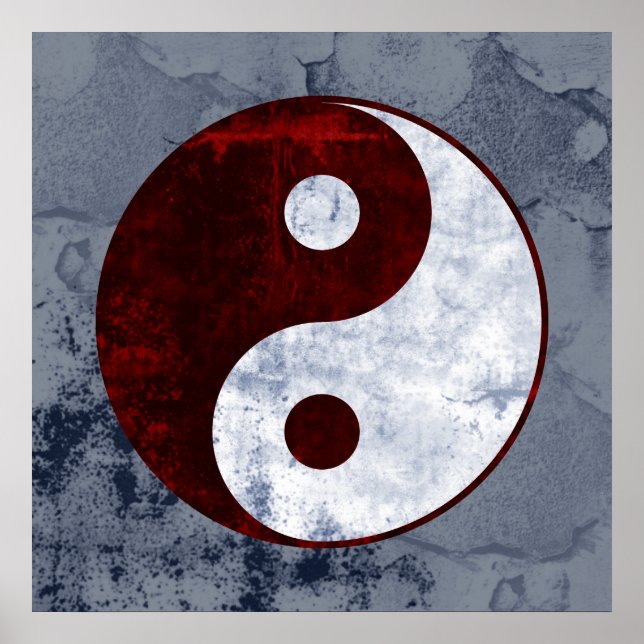 Distressed Red & White Yin Yang Symbol Poster (Front)
