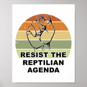 Distressed Resist The Reptilian Agenda Retro Sunse Poster