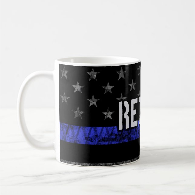 Distressed Retired Police Flag Coffee Mug (Left)