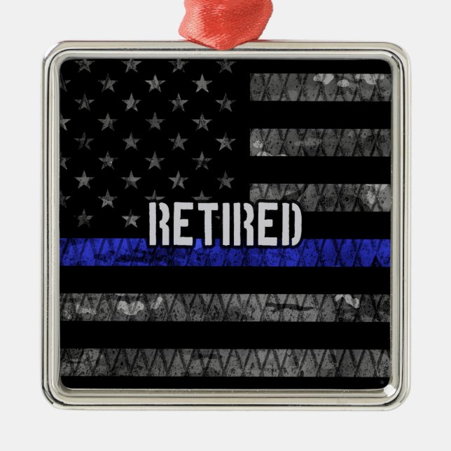 Distressed Retired Police Flag Metal Tree Decoration (Front)