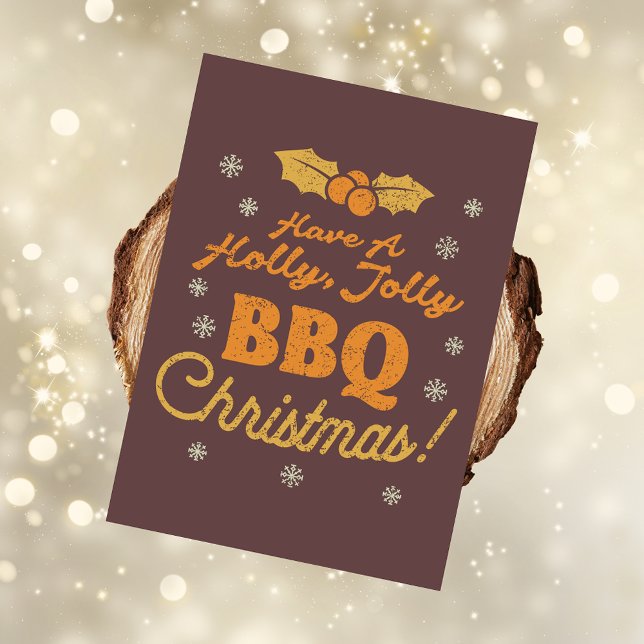 Distressed Retro BBQ Christmas Greeting : Maroon Holiday Card (Creator Uploaded)