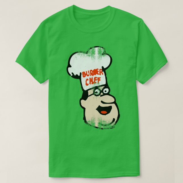 Distressed Retro Burger Chef Mascot Chef T-Shirt (Design Front)
