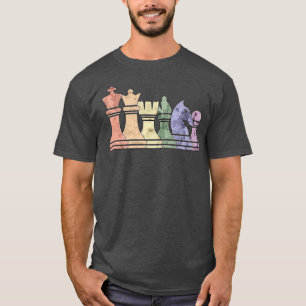 Distressed Retro Chess Pieces in a Rainbow Row T-Shirt