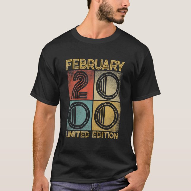 Distressed Retro February 2000 22Nd Birthday 22 Yr T-Shirt (Front)