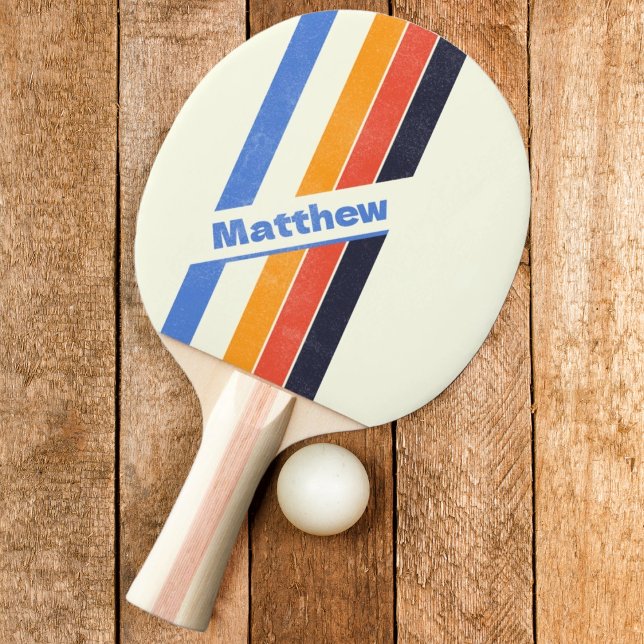 Distressed Retro five Striped with Name Ping Pong Paddle (Creator Uploaded)