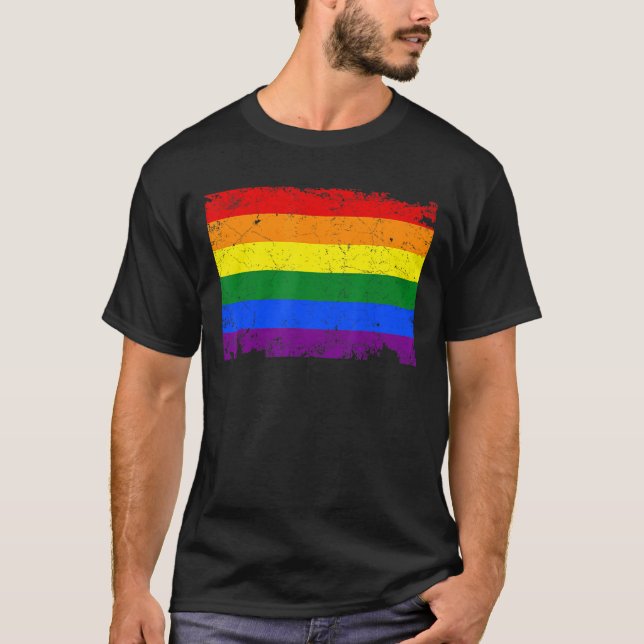 Distressed Retro Lgbt Rainbow Pride Flag T-Shirt (Front)