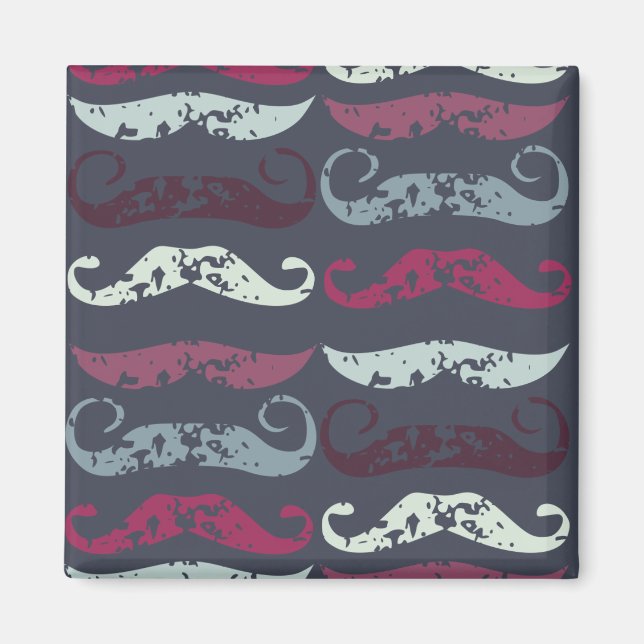 Distressed Retro Moustache Print Magnet (Front)