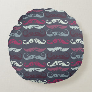 Distressed Retro Moustache Print Round Cushion