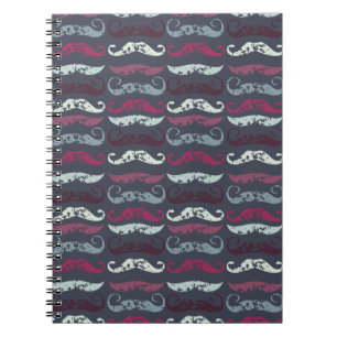 Distressed Retro Moustache Print Spiral Notebook