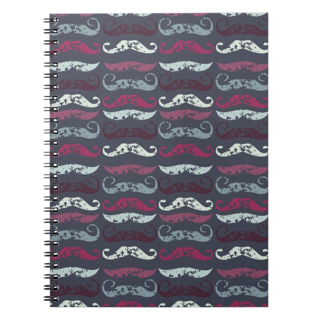 Distressed Retro Moustache Print Spiral Notebook (Front)