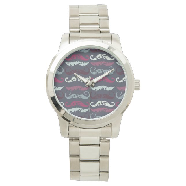 Distressed Retro Moustache Print Watch (Front)