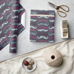 Distressed Retro Moustache Print Wrapping Paper