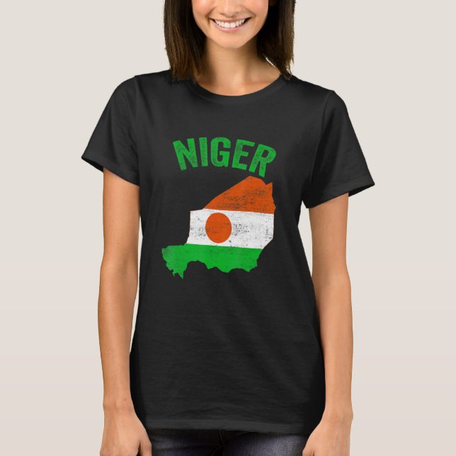 Distressed Retro Niger Flag Niger Map Patriotic T-Shirt (Front)