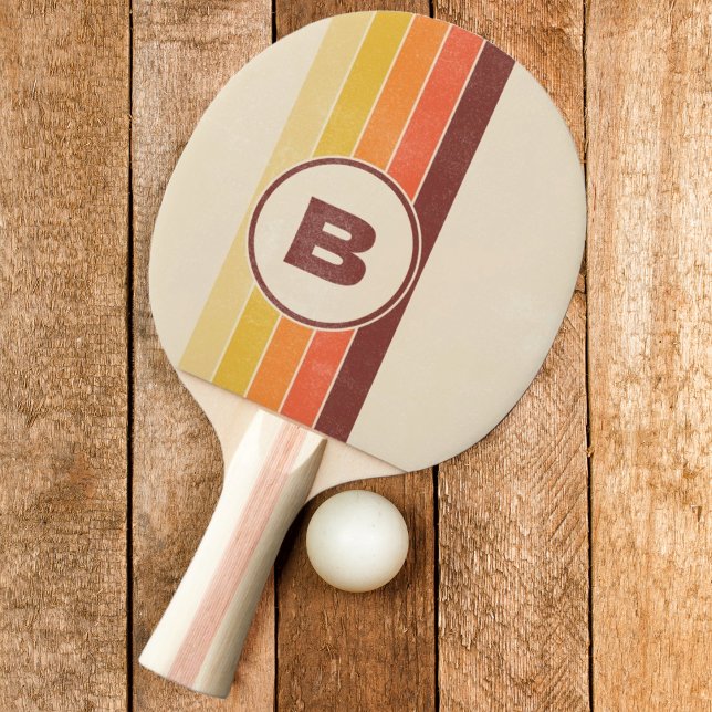 Distressed Retro Striped Dark with Initial Ping Pong Paddle (Creator Uploaded)