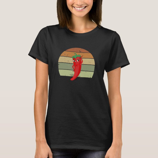 Distressed Retro Sunset Hot Pepper Diva Drawing  T-Shirt (Front)