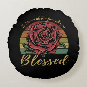 Distressed Retro Sunset Red Rose Blessed Round Cushion
