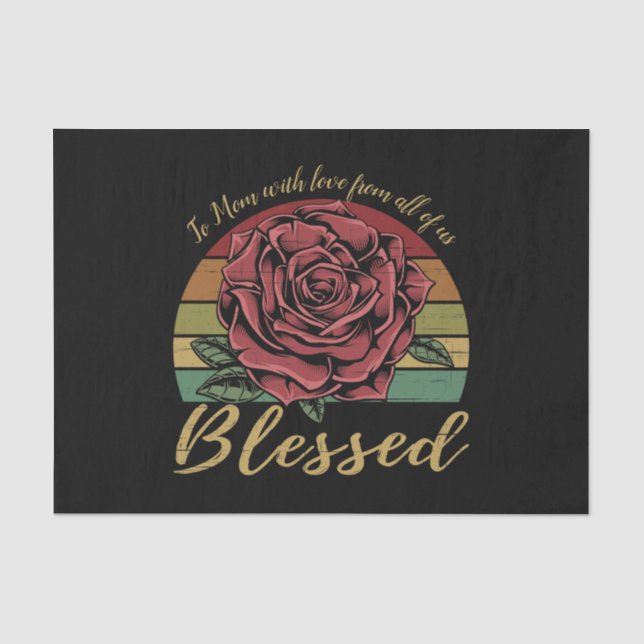 Distressed Retro Sunset Red Rose Blessed Tissue Paper (Front)