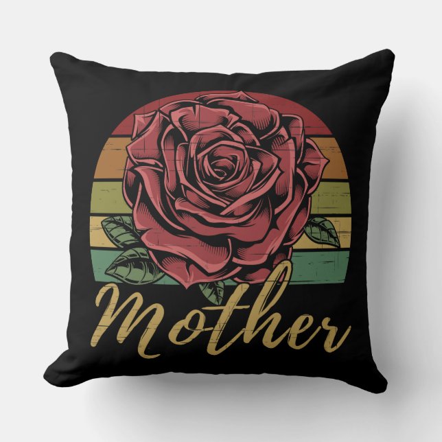 Distressed Retro Sunset Red Rose Mother Cushion (Front)