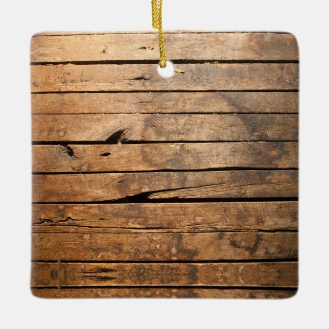 Distressed Rustic Barn Wood Ceramic Ornament (Front)