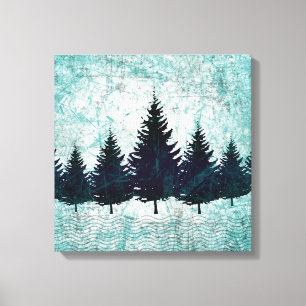 Distressed Rustic Evergreen Pine Trees Forest Canvas Print