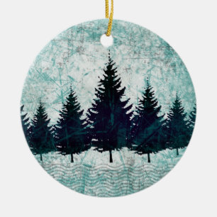 Distressed Rustic Evergreen Pine Trees Forest Ceramic Tree Decoration