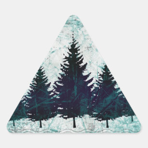 Distressed Rustic Evergreen Pine Trees Forest Triangle Sticker