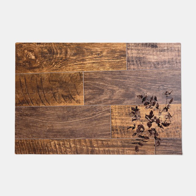 Distressed  Rustic Wood grain, country roses  Doormat (Front)