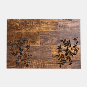 Distressed  Rustic Wood grain, country roses  Doormat