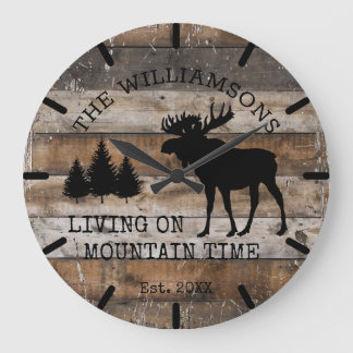 Distressed Rustic Wood Living on Mountain Time Large Clock