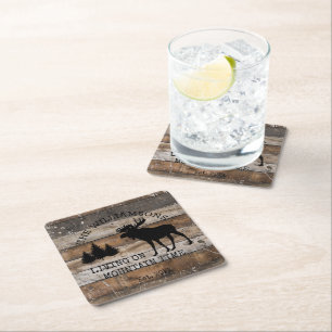 Distressed Rustic Wood Living on Mountain Time  Square Paper Coaster