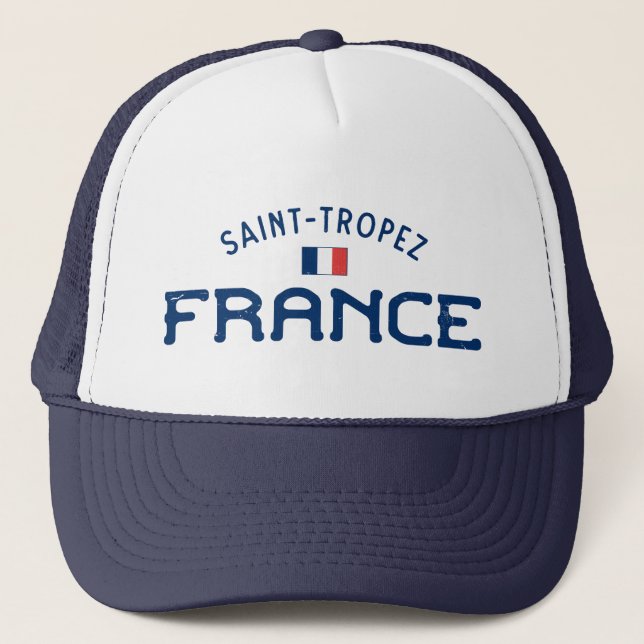 Distressed Saint-Tropez France Trucker Hat (Front)