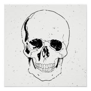 Distressed Scary Halloween Black Skull Poster