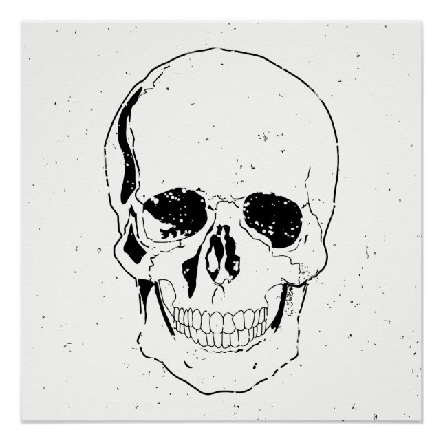 Distressed Scary Halloween Black Skull Poster (Front)