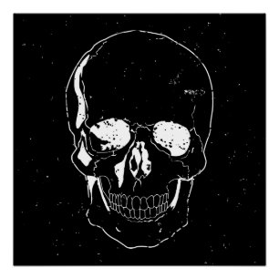 Distressed Scary Halloween White Skull Poster