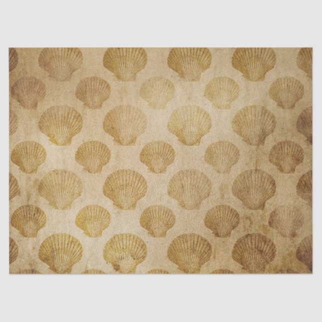 Distressed Sea Shells on Brown Decoupage Tissue Paper (Front)