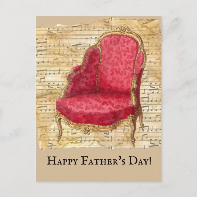 Distressed Sheet Music Victorian Chair Fathers Day Postcard (Front)