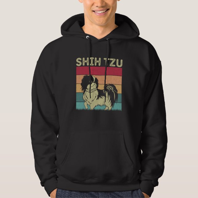 Distressed Shih Tzu Dog  Boys Girls Retro Shih Tzu Hoodie (Front)