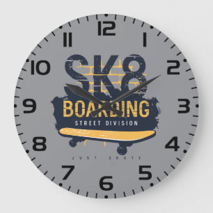 Distressed SK8 Boarding Street Division Large Clock