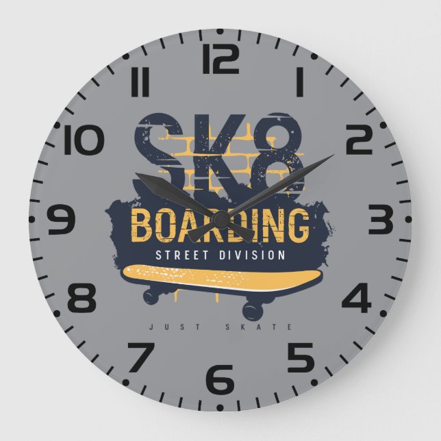 Distressed SK8 Boarding Street Division Large Clock (Front)