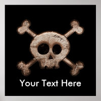 Distressed Skull & Bones Bedroom Wall Art Print